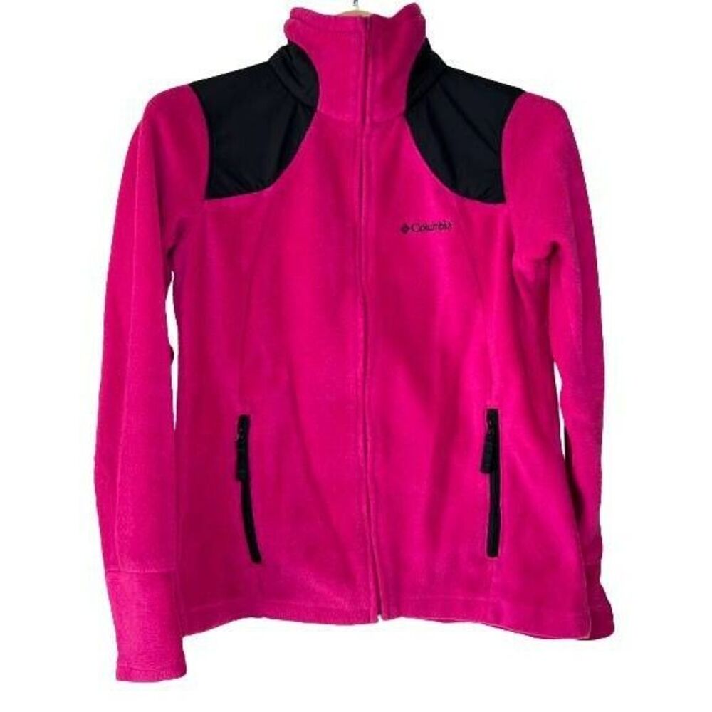 Columbia Jacket Womens Medium Pink Black Colorblock Zip Lined Pocket Mock Neck